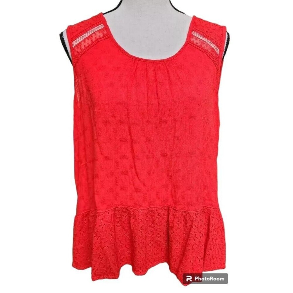 Knox Rose Sleeveless Relaxed Fit Blouse Eyelet Embroidery Size XL Red